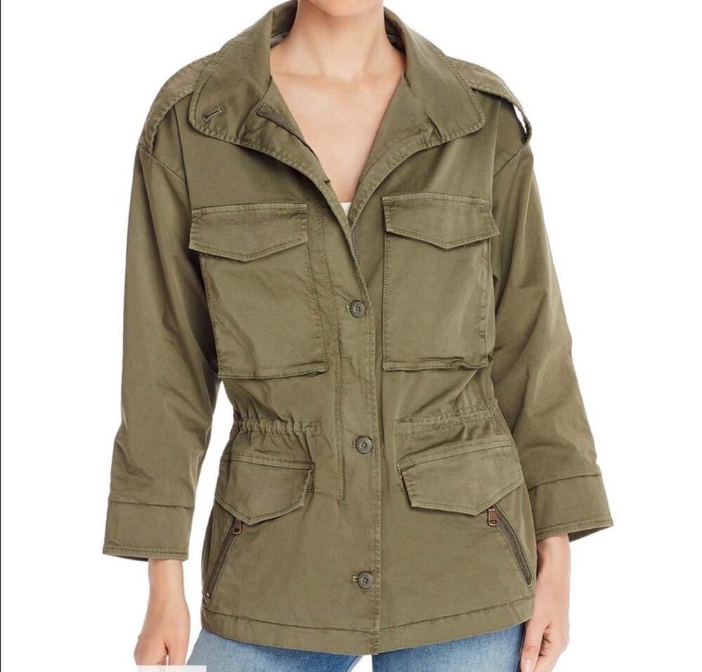 Joie Jenita Army Green Cotton Utility Jacket Military, Size M Studs Added